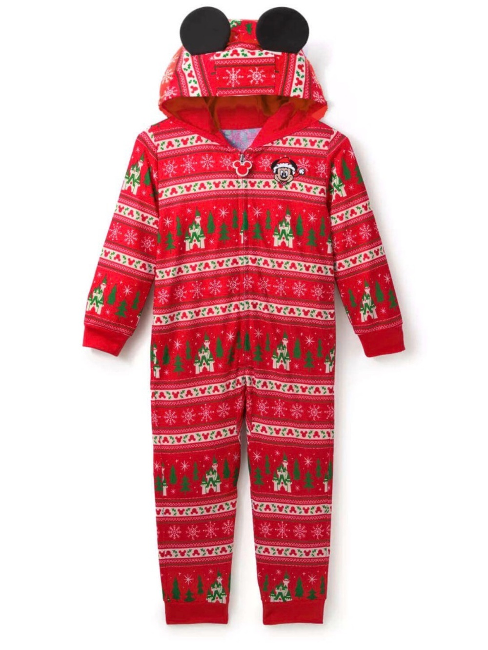 NWT Disney holiday 2025 Mickey Mouse Icon one piece pajamas hood ears kids 7/8